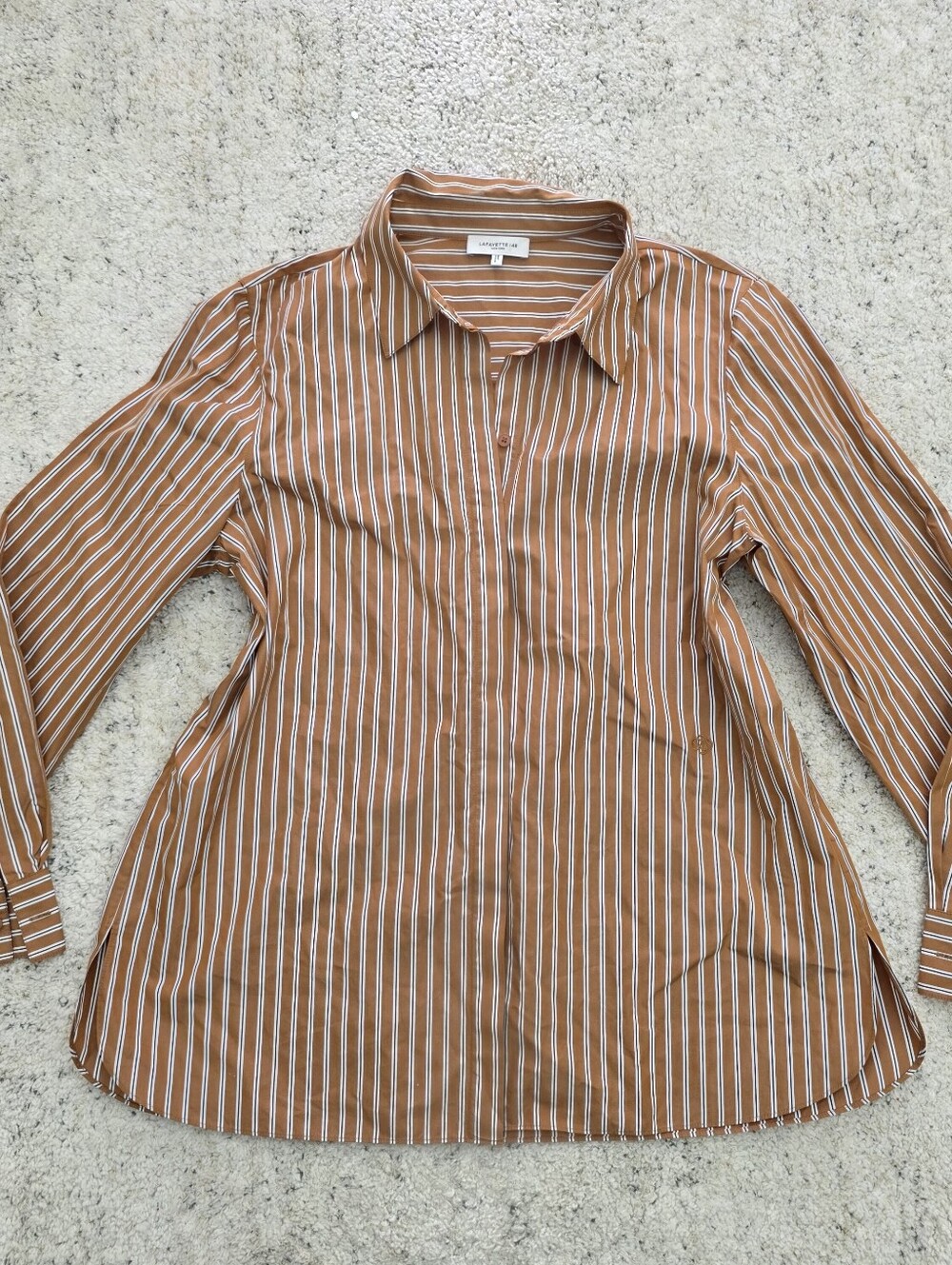 Lafayette 148 new york XL  Rust and White Striped Collared Button-Front Shirt